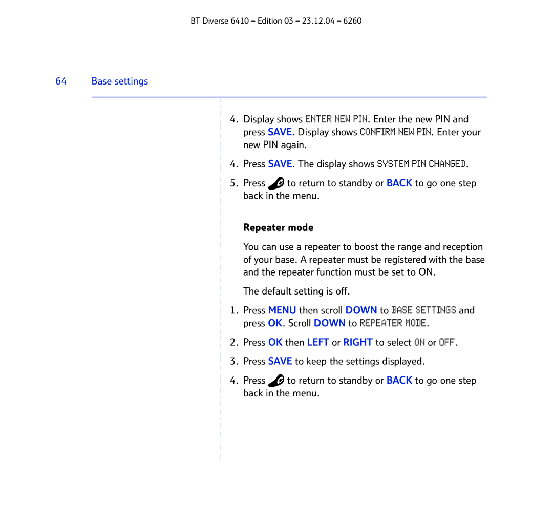 BT BT DIVERSE 6410 manual Base settings 