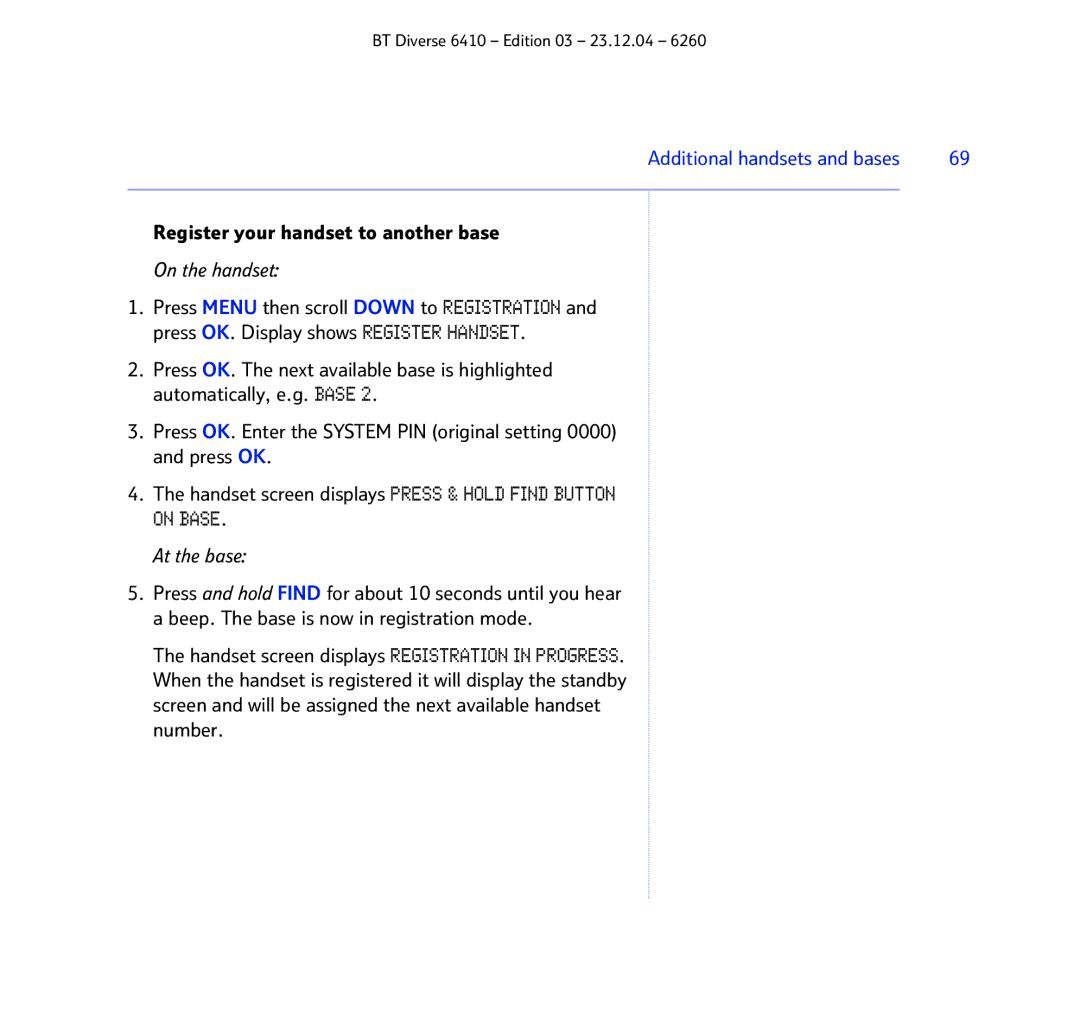 BT BT DIVERSE 6410 manual Register your handset to another base 