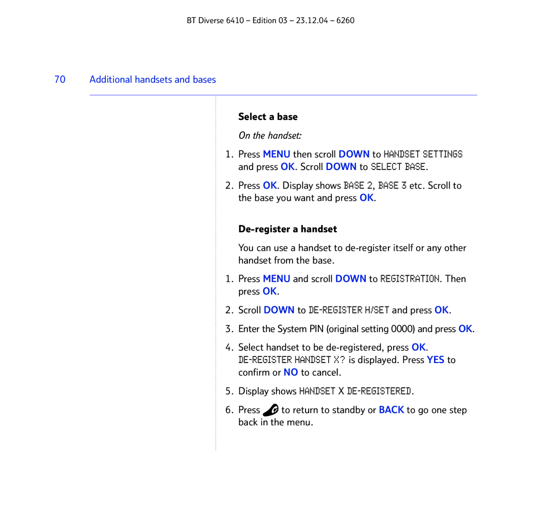 BT BT DIVERSE 6410 manual Additional handsets and bases, Select a base 
