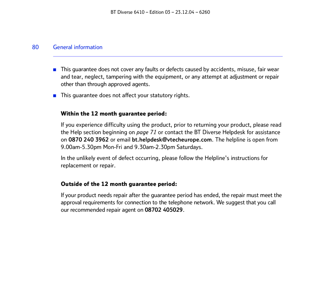 BT BT DIVERSE 6410 manual General information 