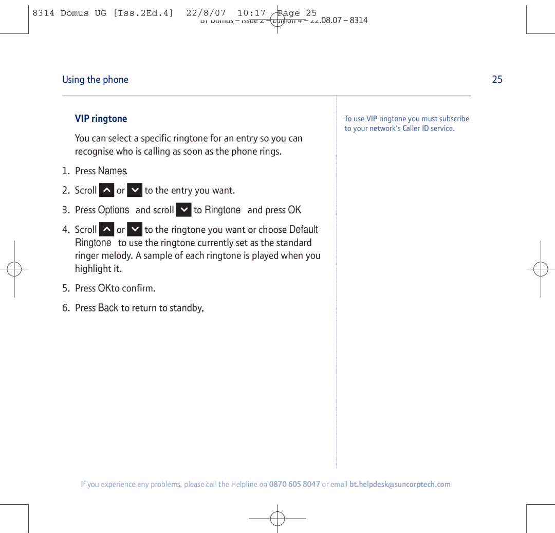 BT BT Domus manual VIP ringtone 