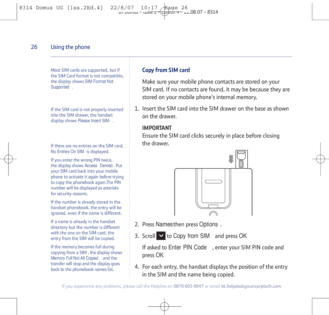 BT BT Domus manual Copy from SIM card, Stored on your mobile phones internal memory 