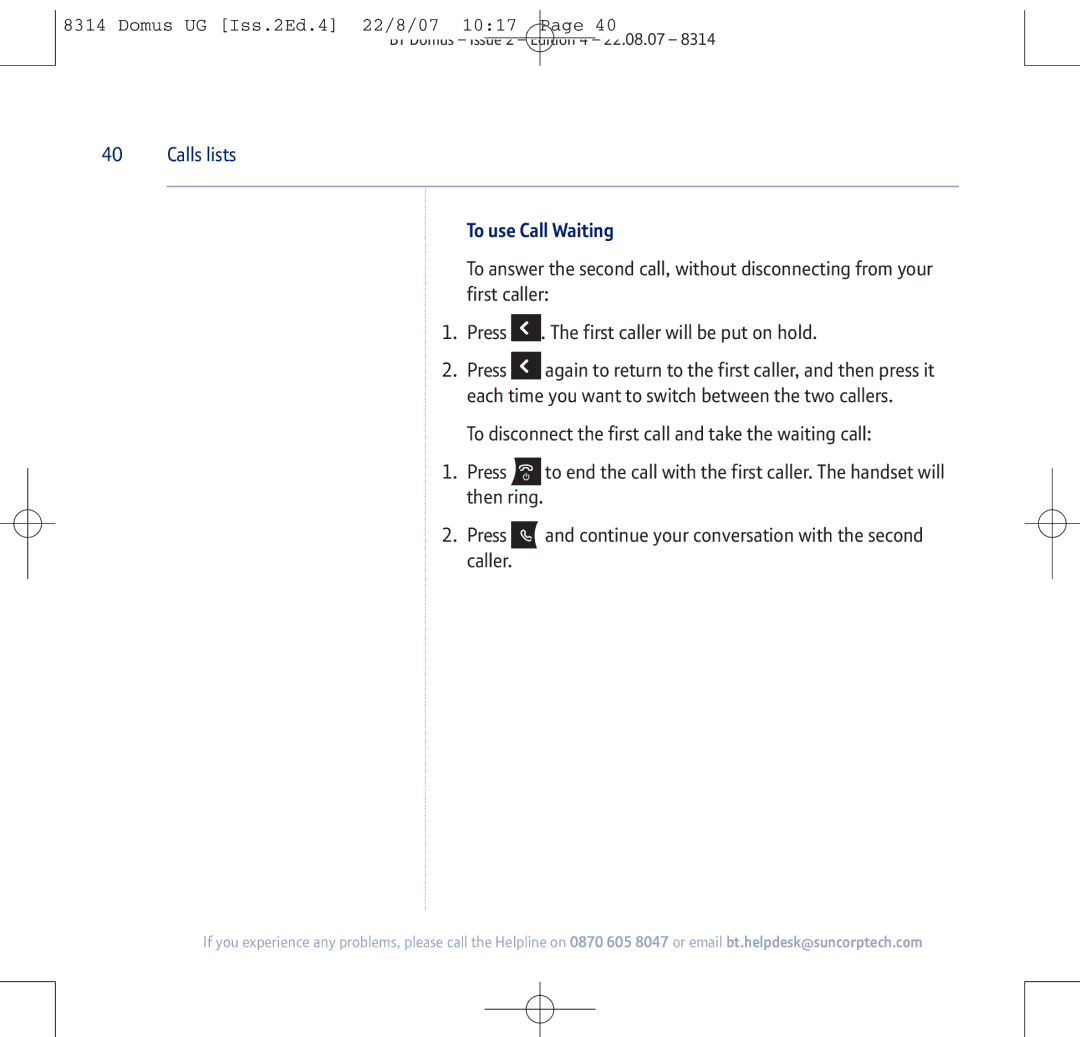 BT BT Domus manual To use Call Waiting 