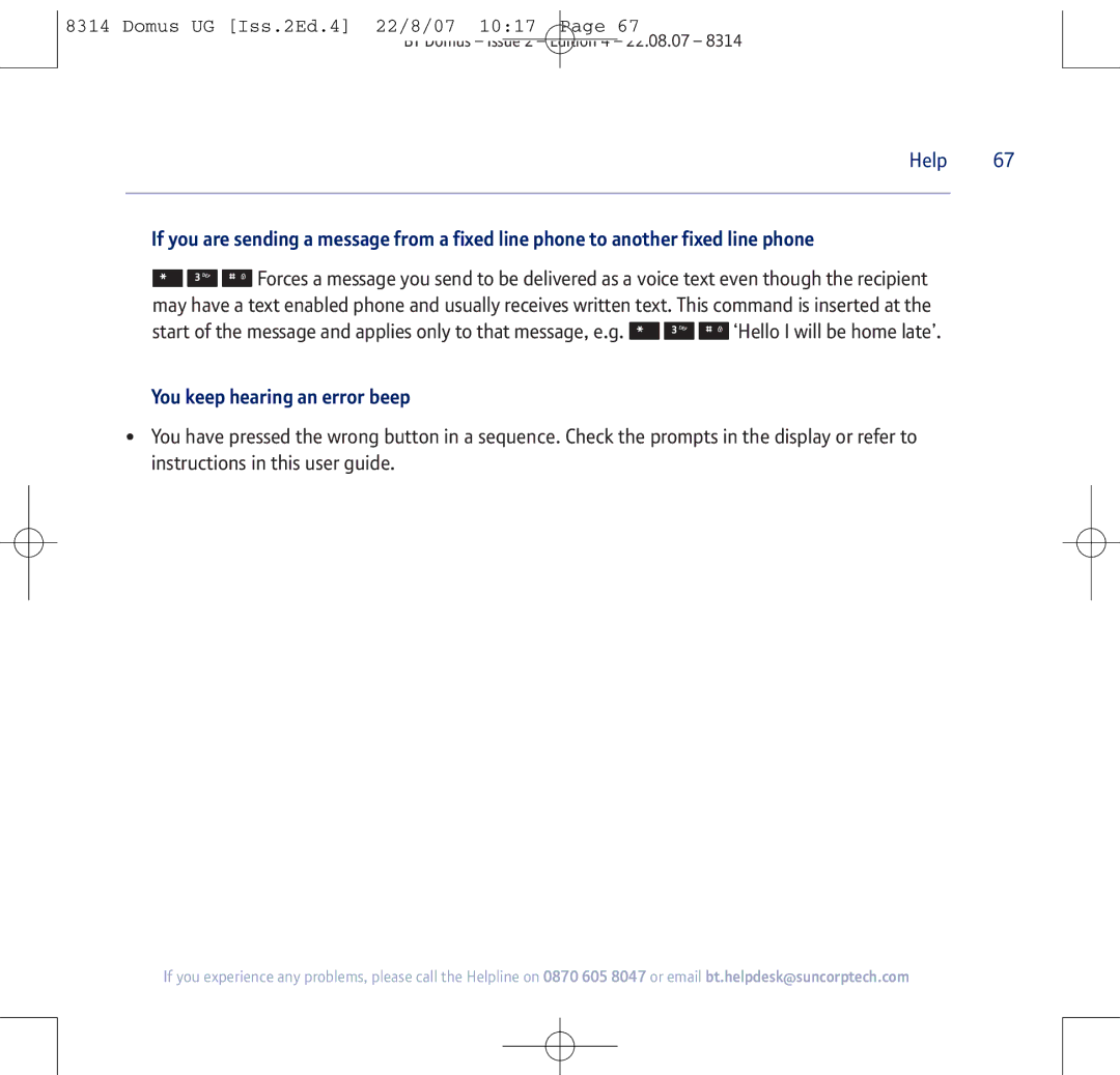 BT BT Domus manual You keep hearing an error beep 