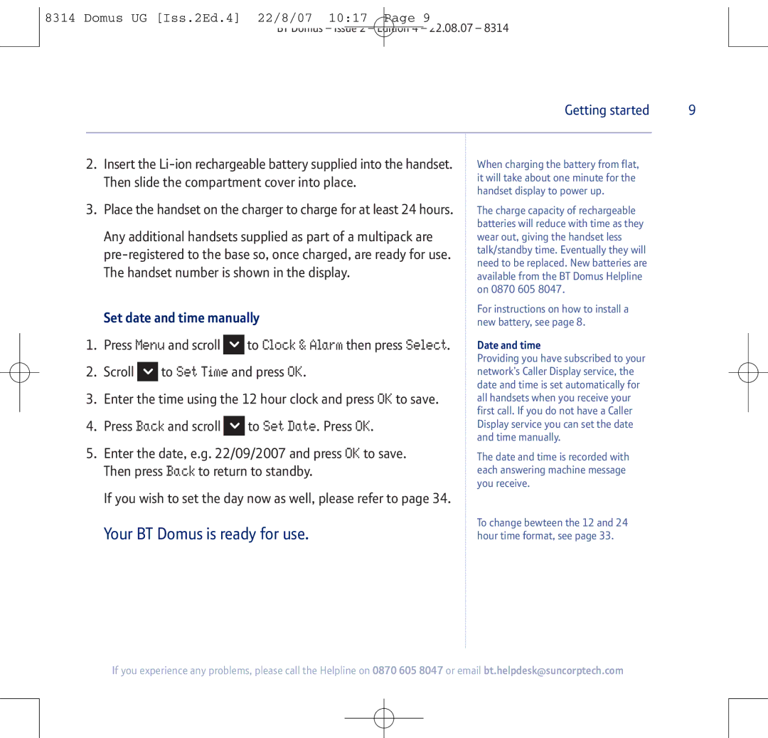 BT BT Domus Set date and time manually, Date and time 