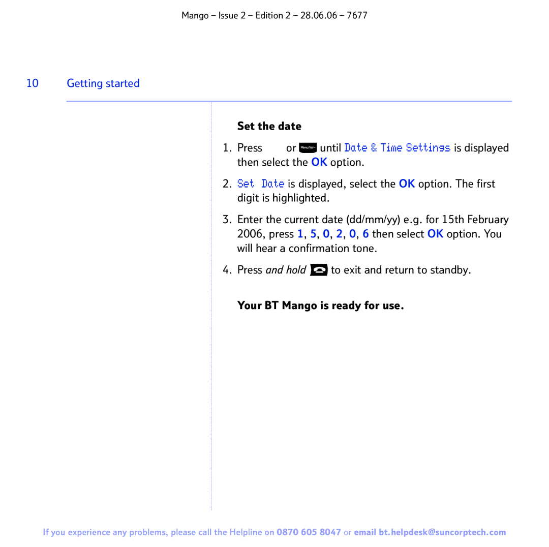 BT BT MANGO manual Getting started 