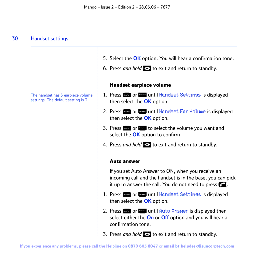 BT BT MANGO manual Handset settings 