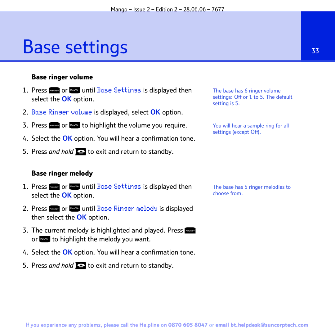 BT BT MANGO manual Base settings 