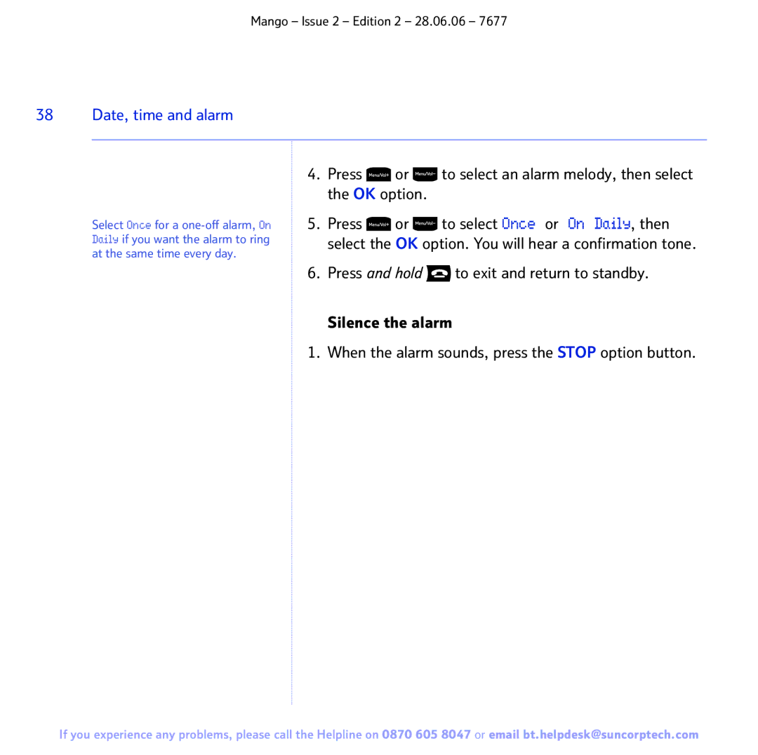 BT BT MANGO manual Date, time and alarm 