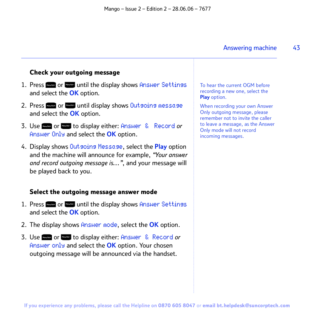 BT BT MANGO manual Answering machine 