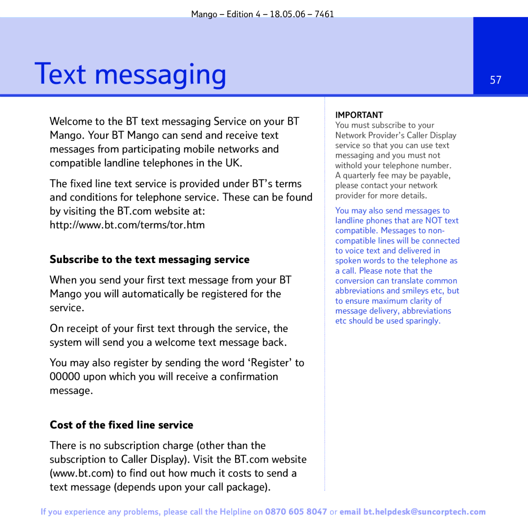 BT BT MANGO manual Text messaging 