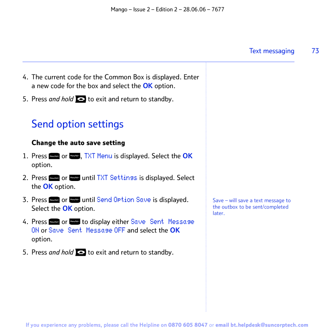 BT BT MANGO manual Send option settings 