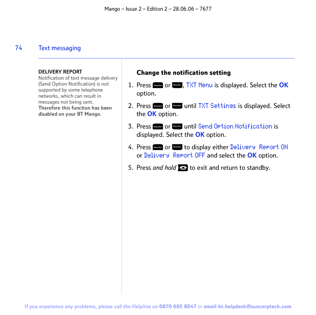 BT BT MANGO manual Change the notification setting, Option 