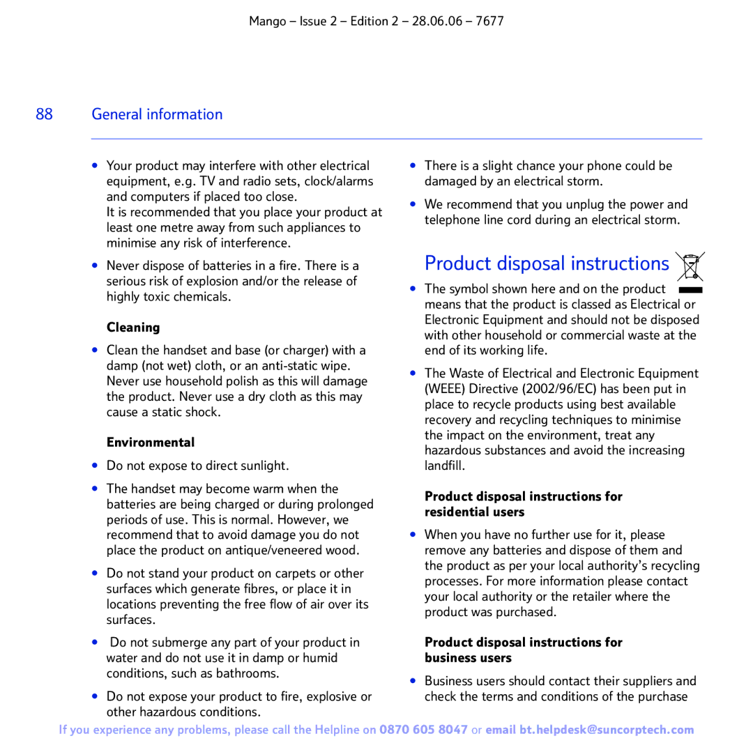 BT BT MANGO manual Product disposal instructions 