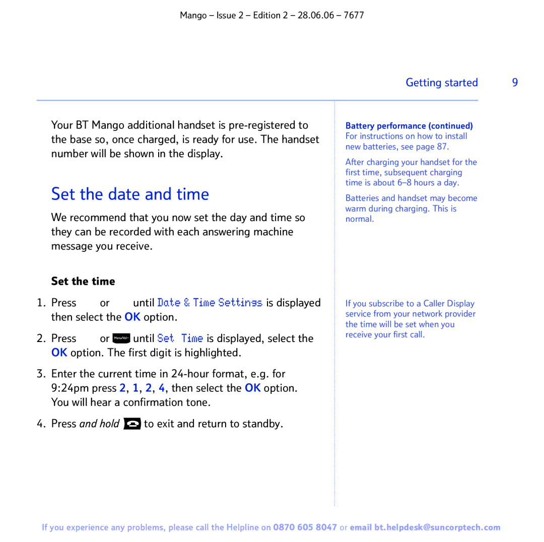 BT BT MANGO manual Set the date and time, Getting started 