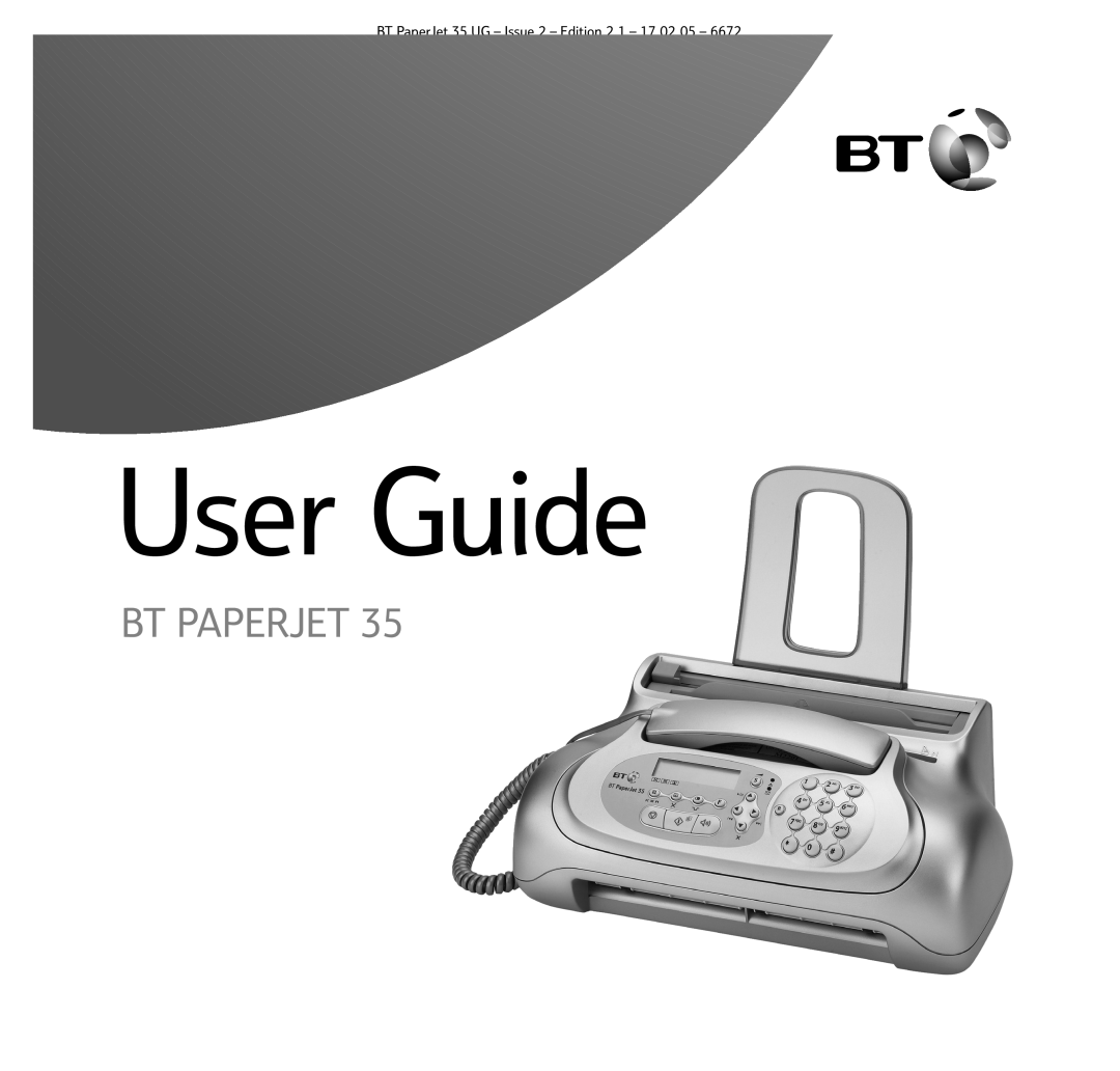 BT manual User Guide, Bt Paperjet, BT PaperJet 35 UG - Issue 2 - Edition 2.1 