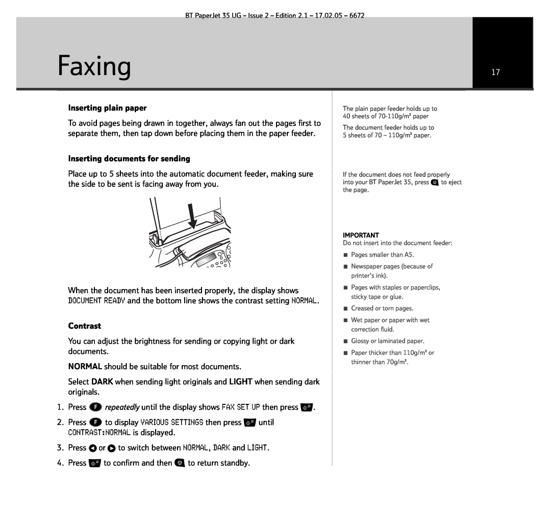 BT BT PaperJet 35 manual Faxing17 
