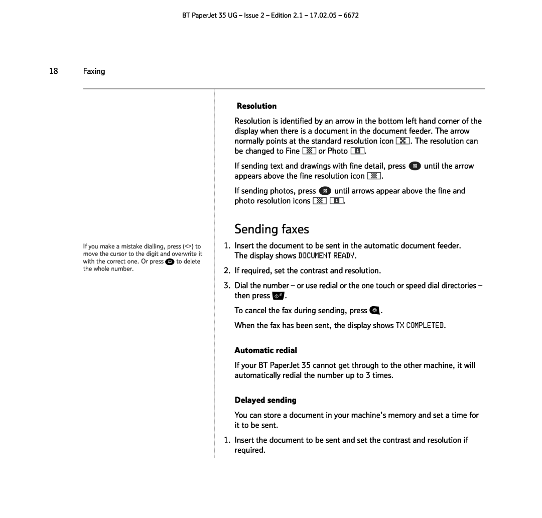 BT BT PaperJet 35 manual Sending faxes 