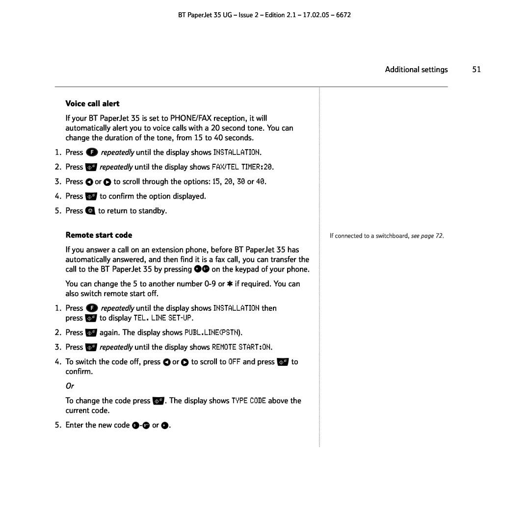 BT BT PaperJet 35 manual If connected to a switchboard, see page 