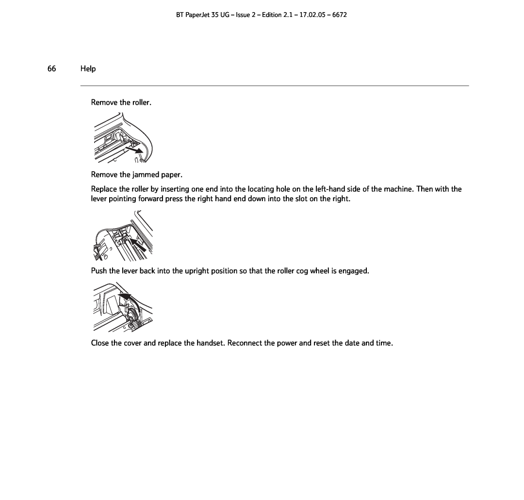 BT BT PaperJet 35 manual Help Remove the roller Remove the jammed paper 