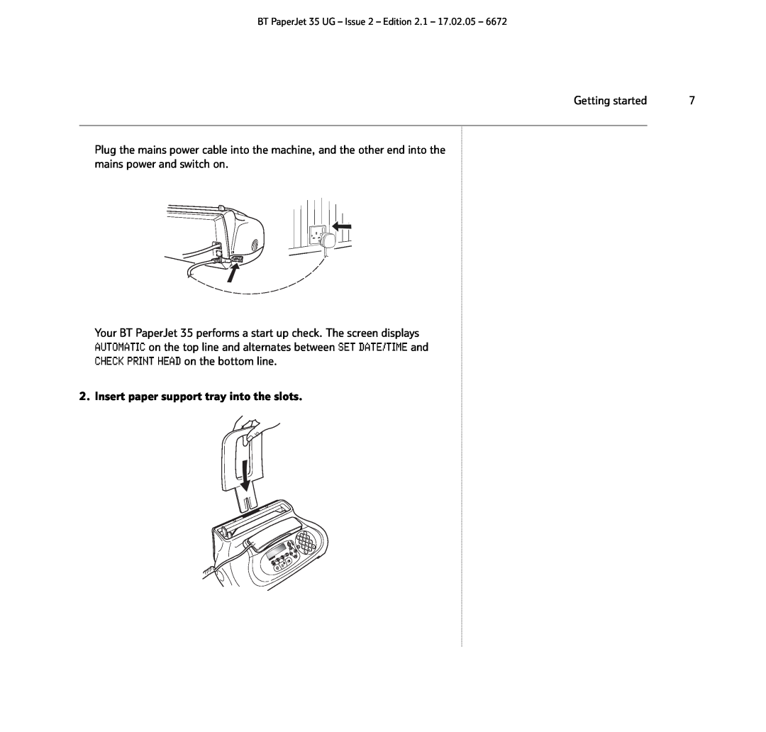 BT manual Getting started, Your BT PaperJet 35 performs a start up check. The screen displays 