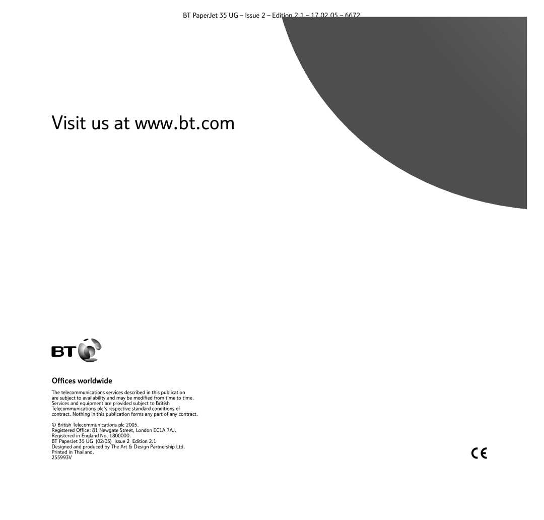 BT Ofﬁces worldwide, BT PaperJet 35 UG - Issue 2 - Edition 2.1 - 17.02.05, British Telecommunications plc, 255993V 