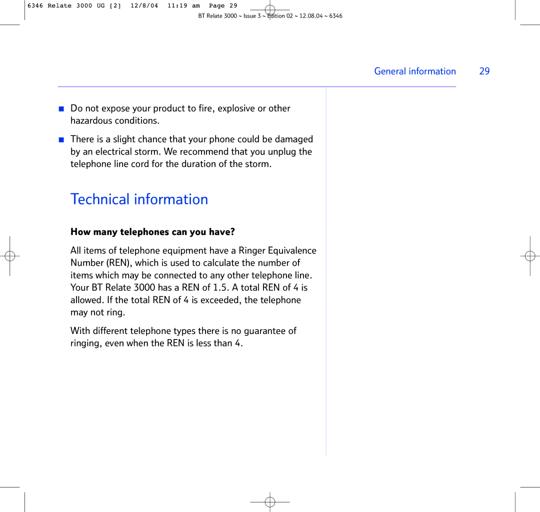 BT BT RELATE 3000 manual Technical information 