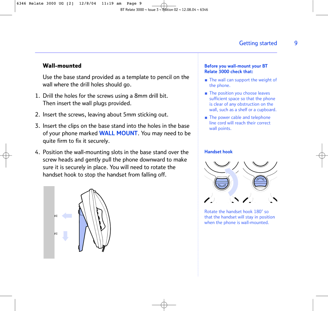 BT BT RELATE 3000 manual Relate 3000 check that, Handset hook 