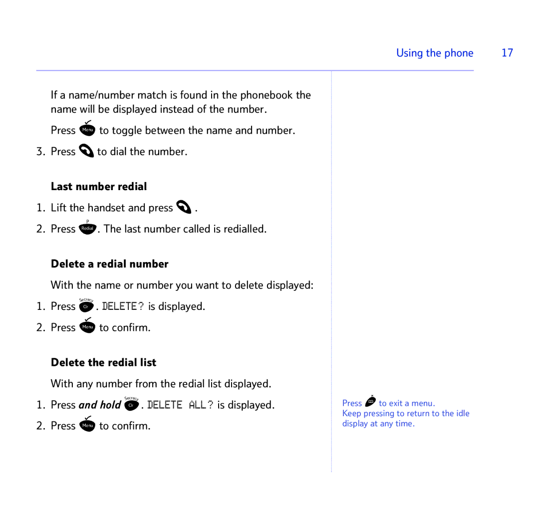 BT BT STUDIO 1100 manual Delete a redial number, Press Menu to confirm 