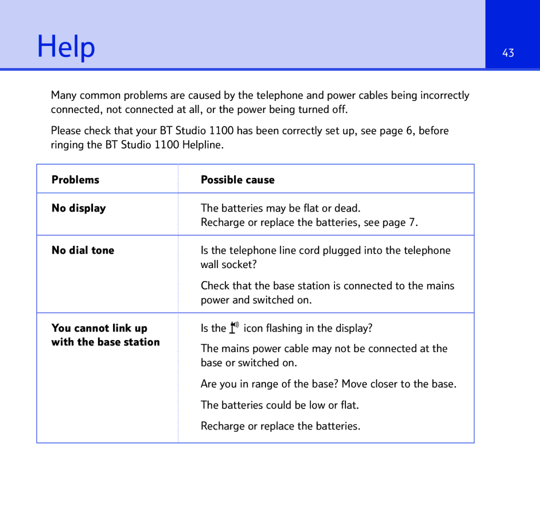 BT BT STUDIO 1100 manual Help 