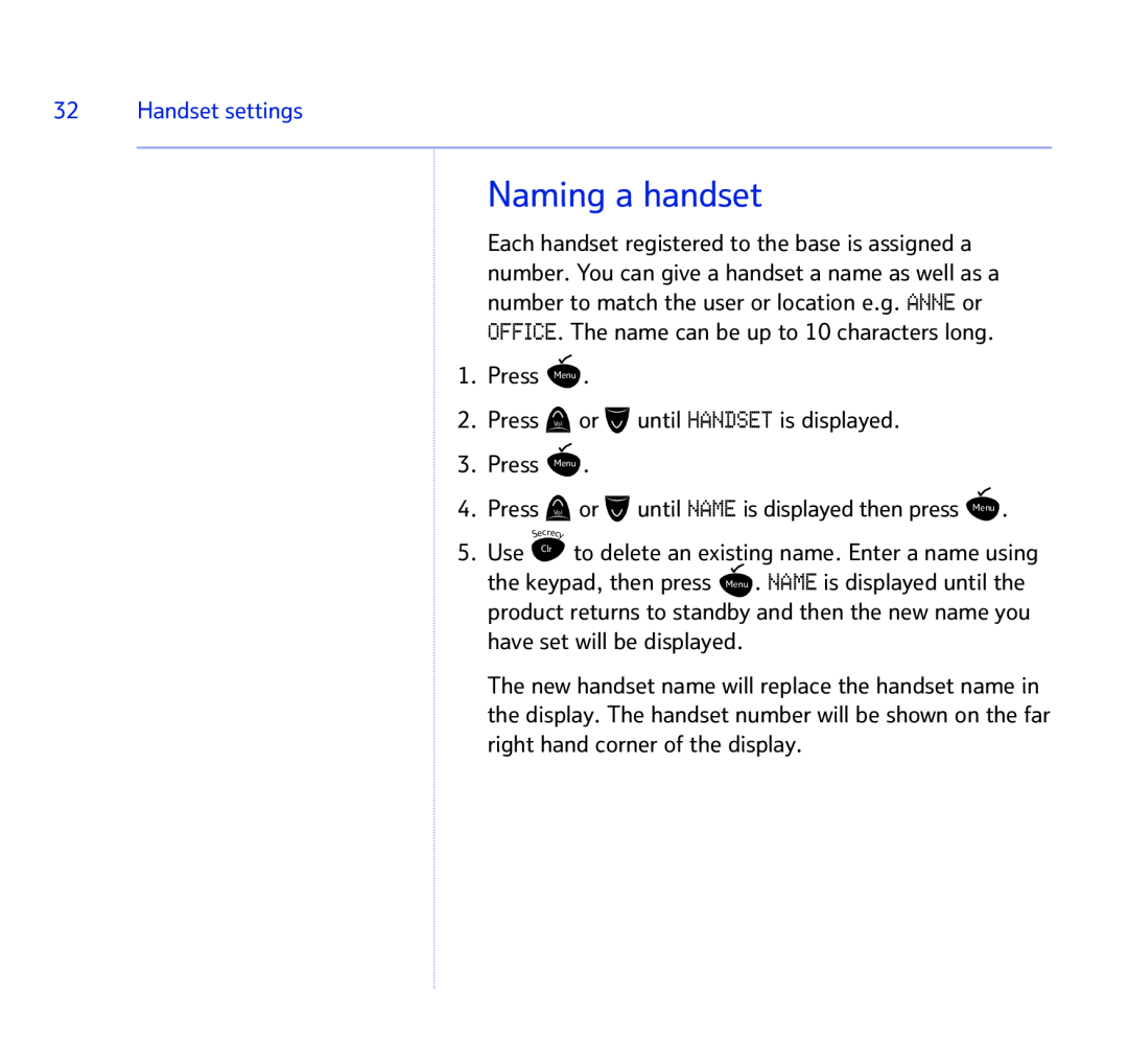 BT BT STUDIO 1100 manual Naming a handset, Handset settings 