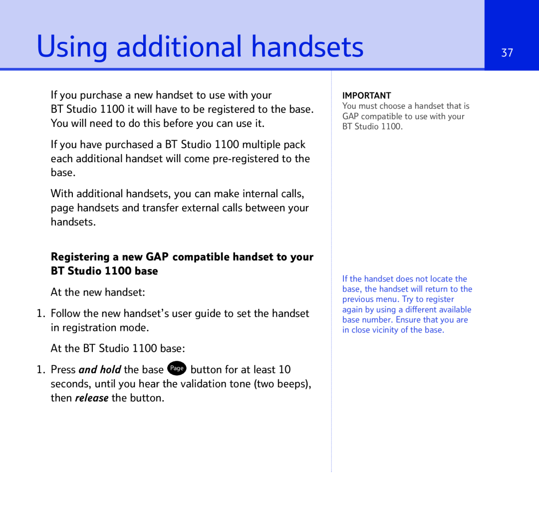 BT BT STUDIO 1100 manual Using additional handsets 