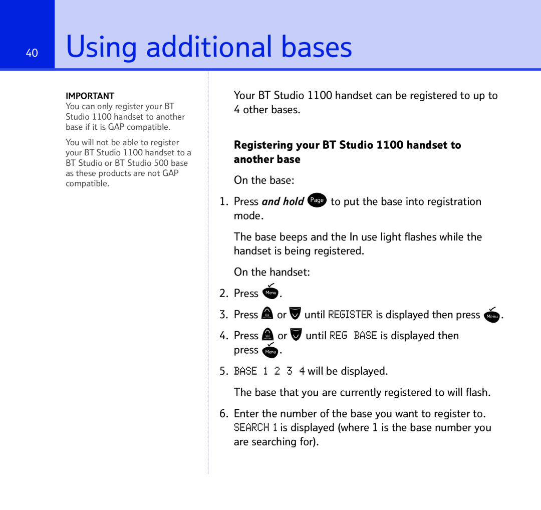 BT BT STUDIO 1100 manual Using additional bases 