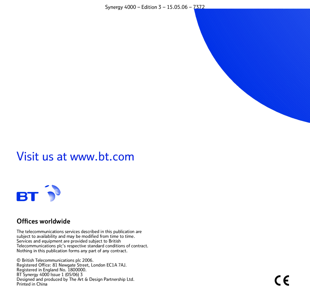 BT BT SYNERGY 4000 manual Ofﬁces worldwide 