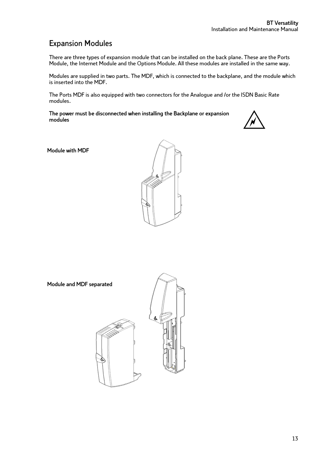 BT BT Versatility manual Expansion Modules 