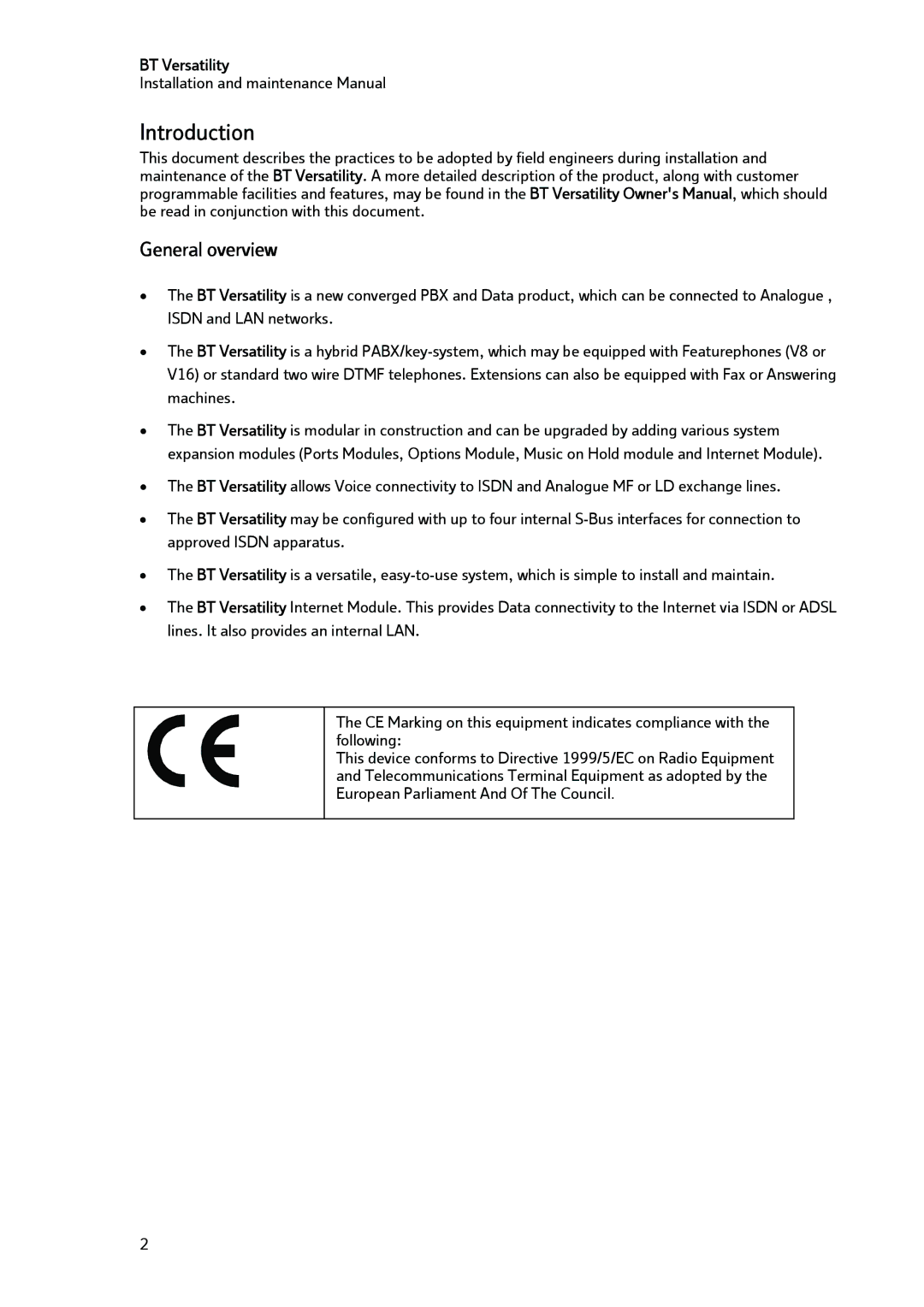 BT BT Versatility manual Introduction, General overview 