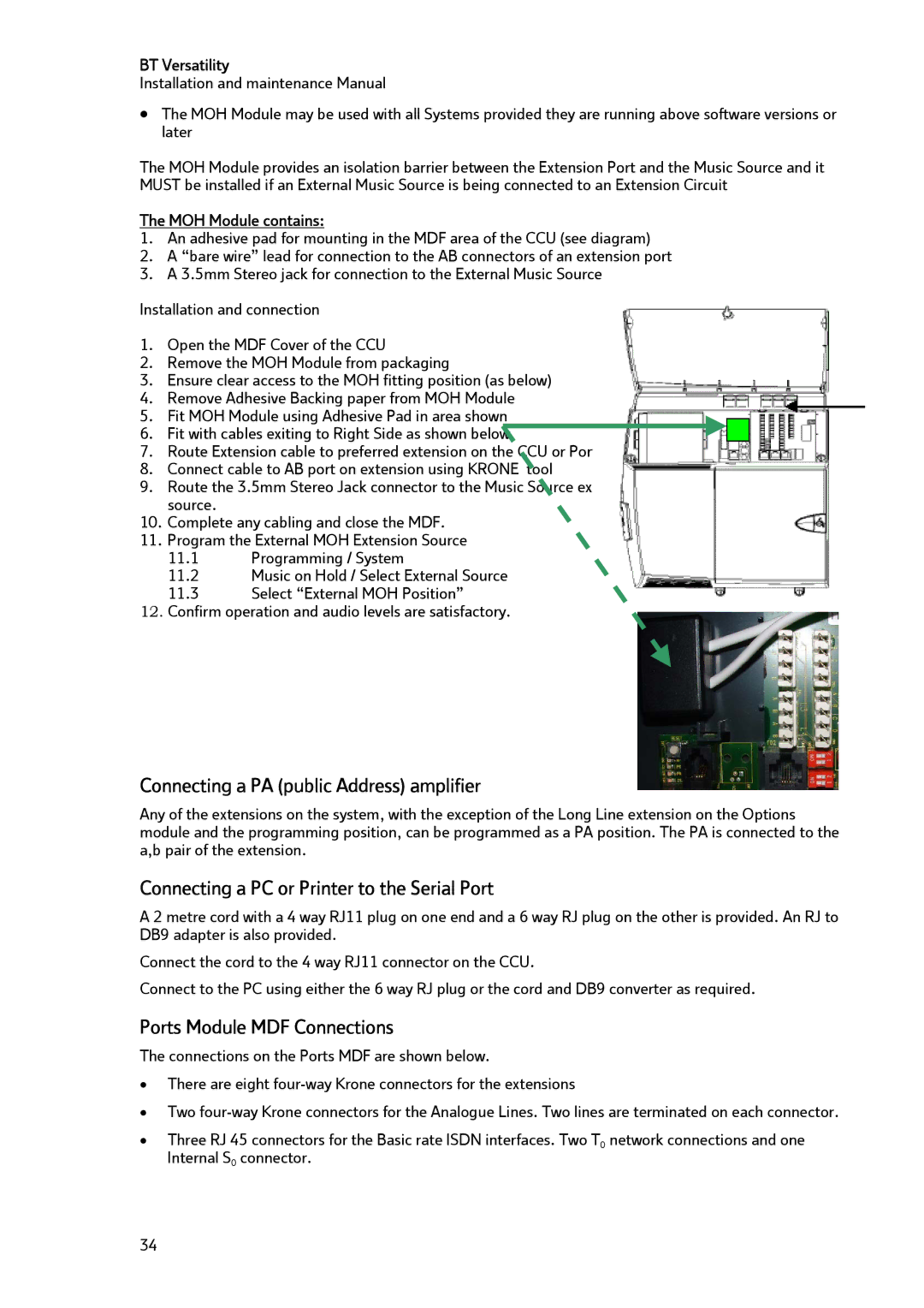 BT BT Versatility manual Connecting a PA public Address amplifier, Connecting a PC or Printer to the Serial Port 