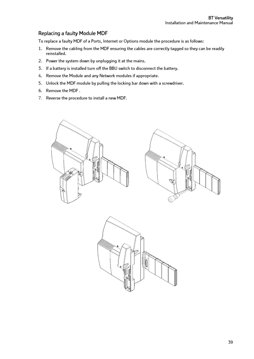 BT BT Versatility manual Replacing a faulty Module MDF 