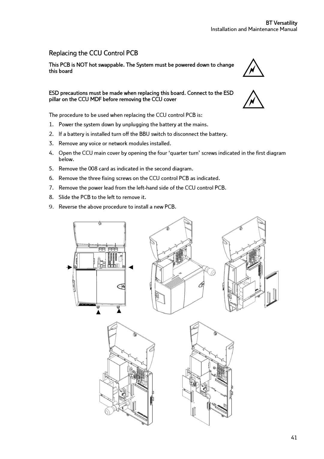 BT BT Versatility manual Replacing the CCU Control PCB 