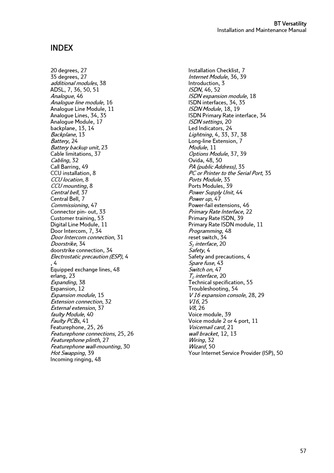 BT BT Versatility manual Index 