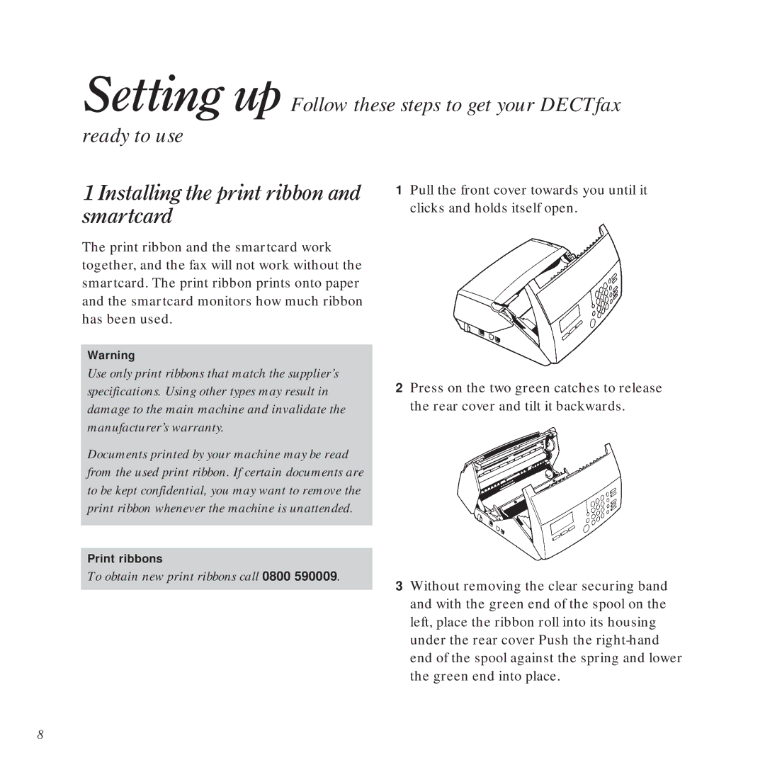 BT DECTfax Fax machine and digital telephone system manual To obtain new print ribbons call 0800 