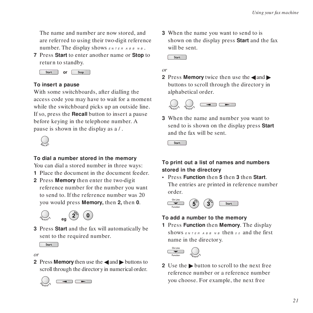 BT DECTfax Fax machine and digital telephone system manual To insert a pause 