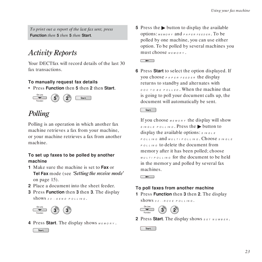 BT DECTfax Fax machine and digital telephone system manual Activity Reports, Polling 