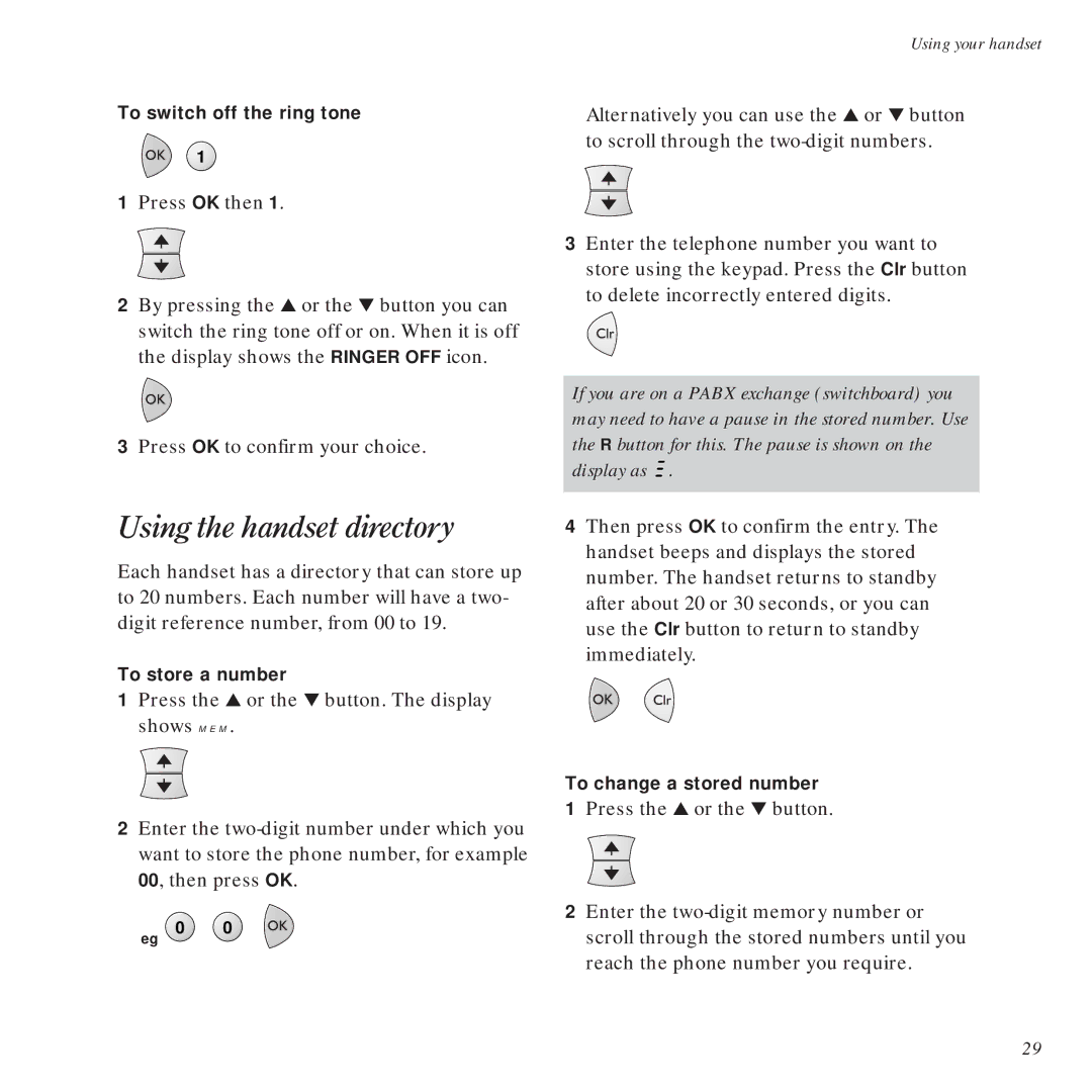 BT DECTfax Fax machine and digital telephone system manual Using the handset directory 