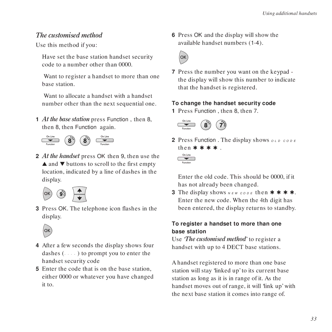 BT DECTfax Fax machine and digital telephone system manual Customised method 