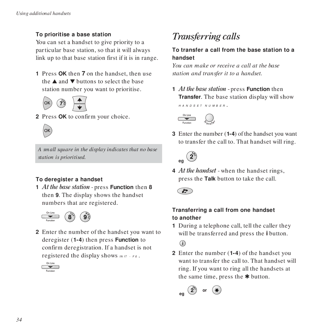 BT DECTfax Fax machine and digital telephone system manual Transferring calls, Handset Number 