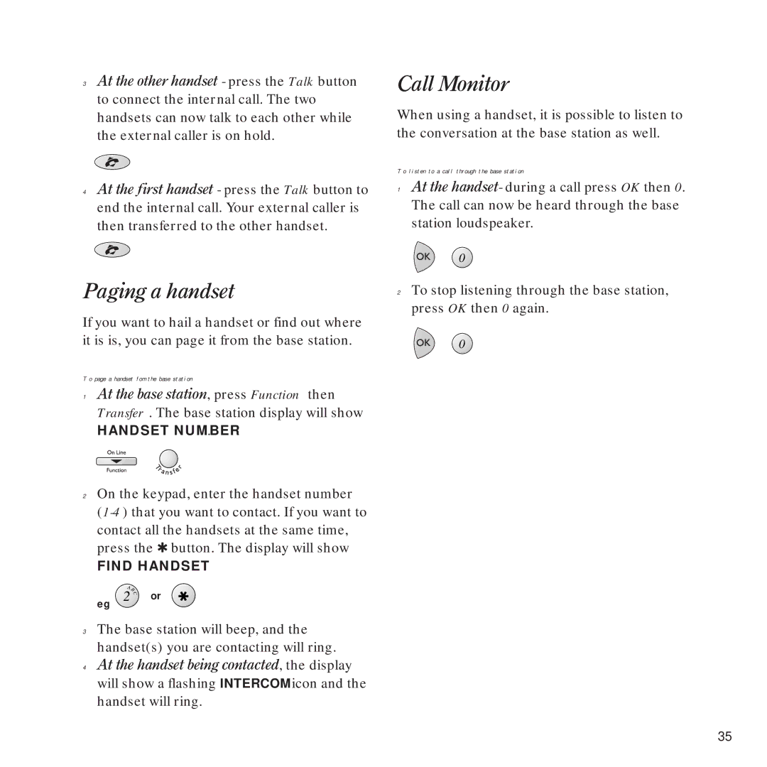 BT DECTfax Fax machine and digital telephone system manual Call Monitor, Paging a handset 