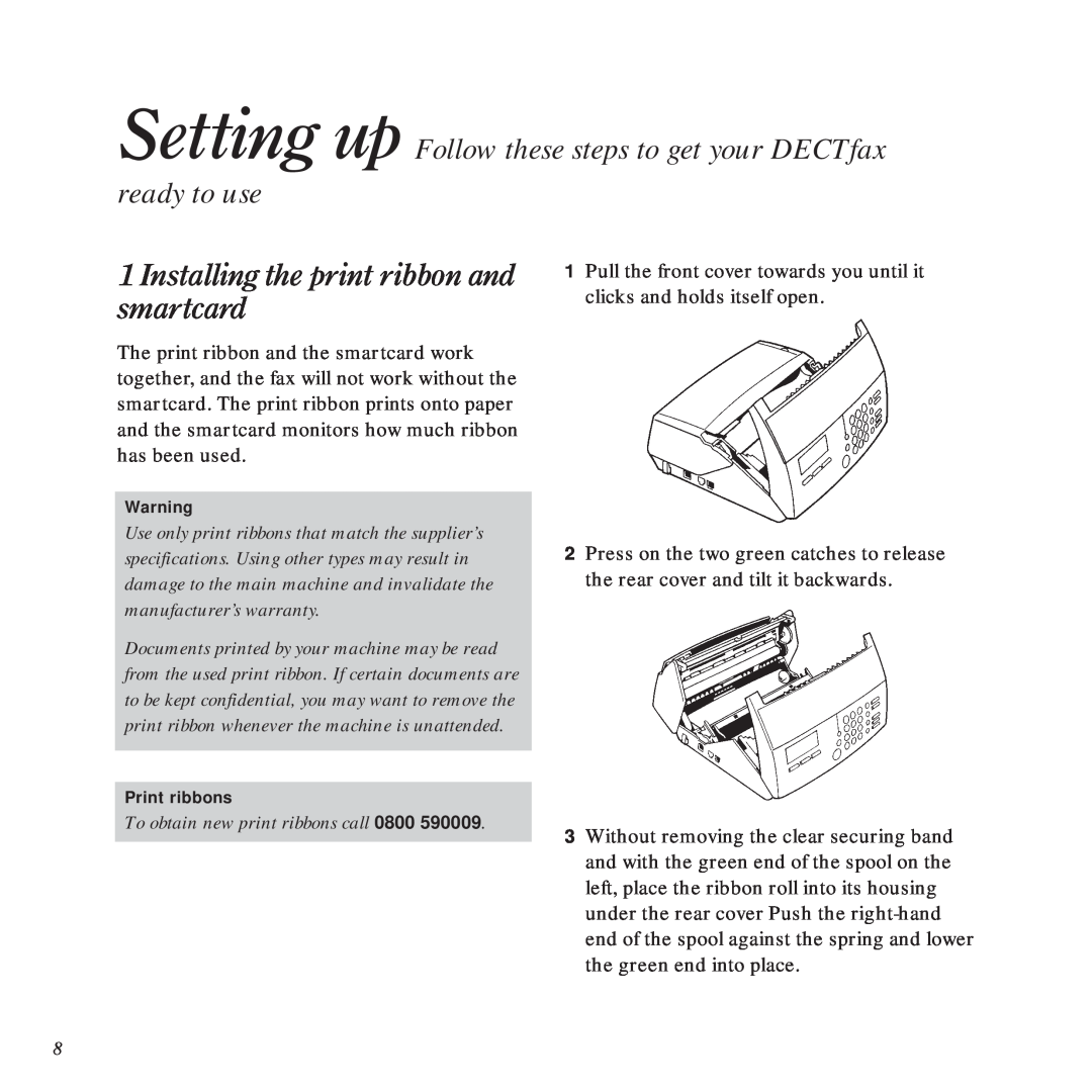 BT DECTfax Fax machine and digital telephone system manual Setting up Follow these steps to get your DECTfax ready to use 