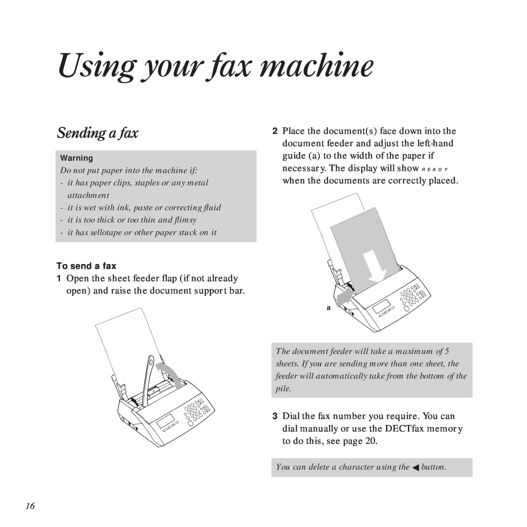 BT DECTfax Fax machine and digital telephone system manual Using your fax machine, Sending a fax 