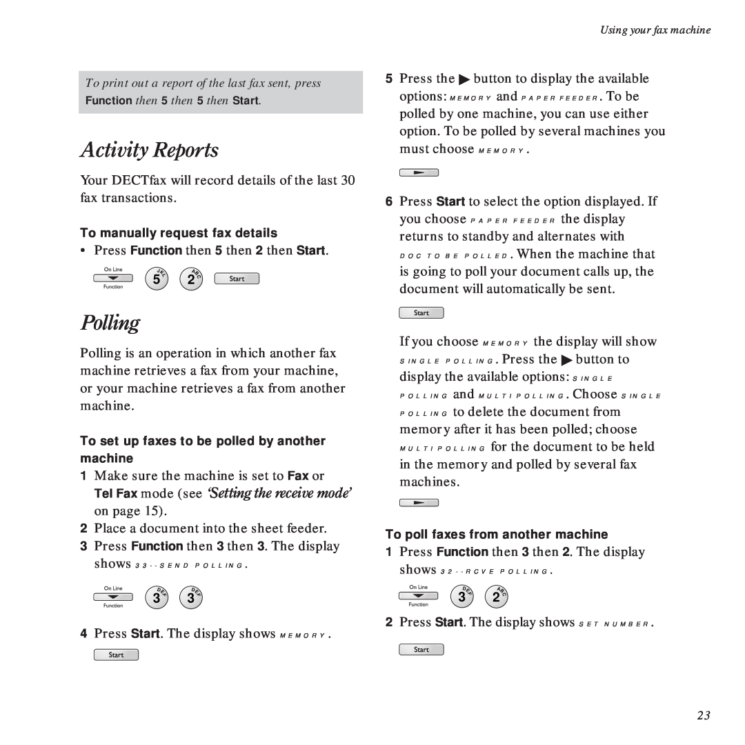 BT DECTfax Fax machine and digital telephone system manual Activity Reports, Polling 